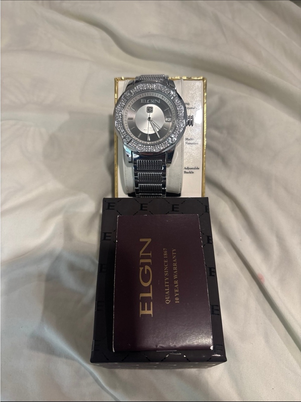 Elgin Silver Tone Crystal Accent Men's Watch